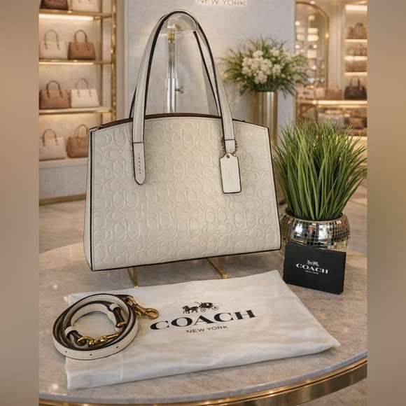 Coach Charlie Carryall 28 White Chalk Debossed Signature hand bag Crossbody